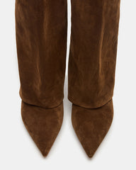 LUCA Chestnut Suede Pointed-Toe Cuffed Kitten Heel Women's Boot | Steve Madden on Sale