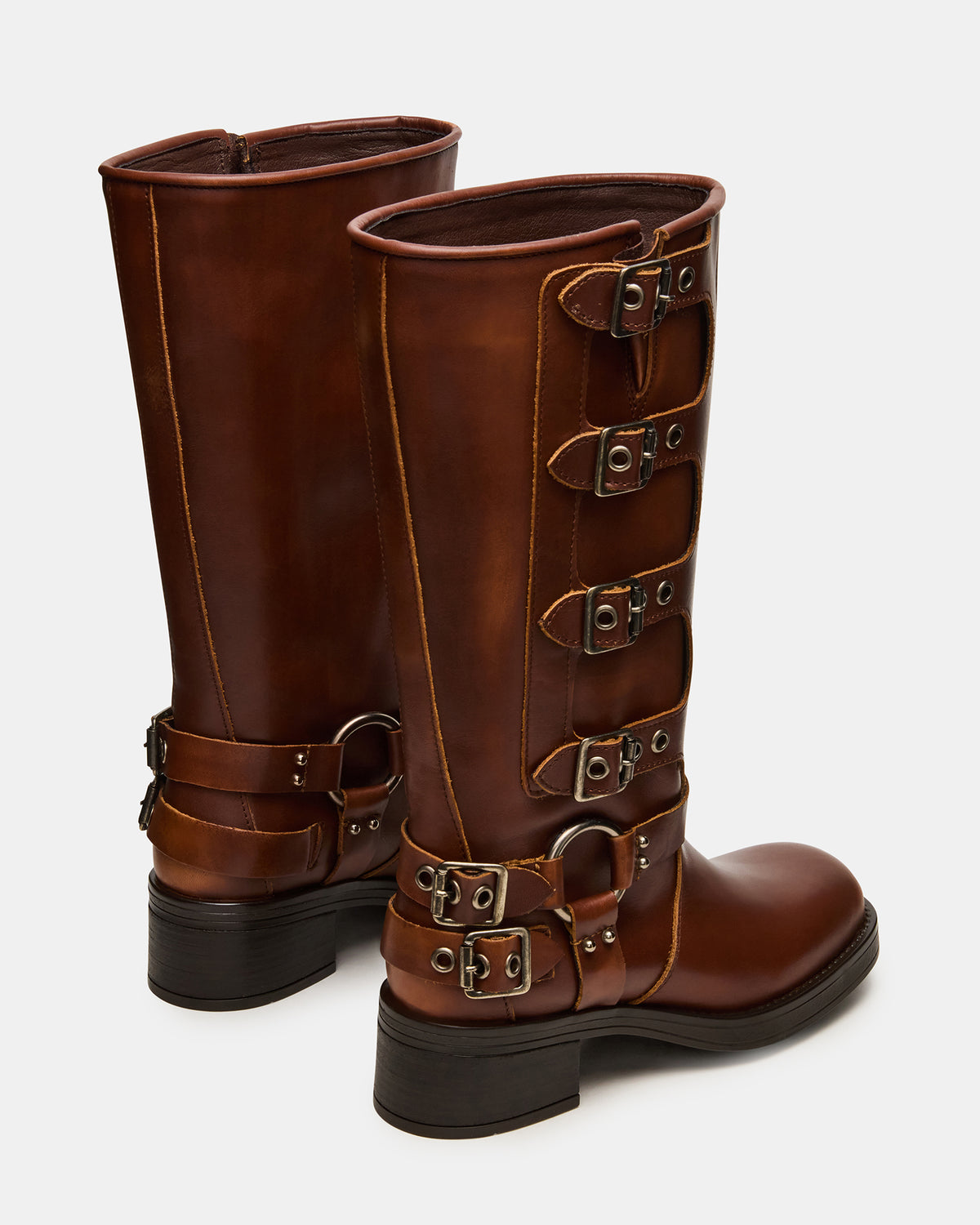 ROCKY Cognac Distressed Wide Calf Knee-High Moto Women's Boot | Steve Madden discount