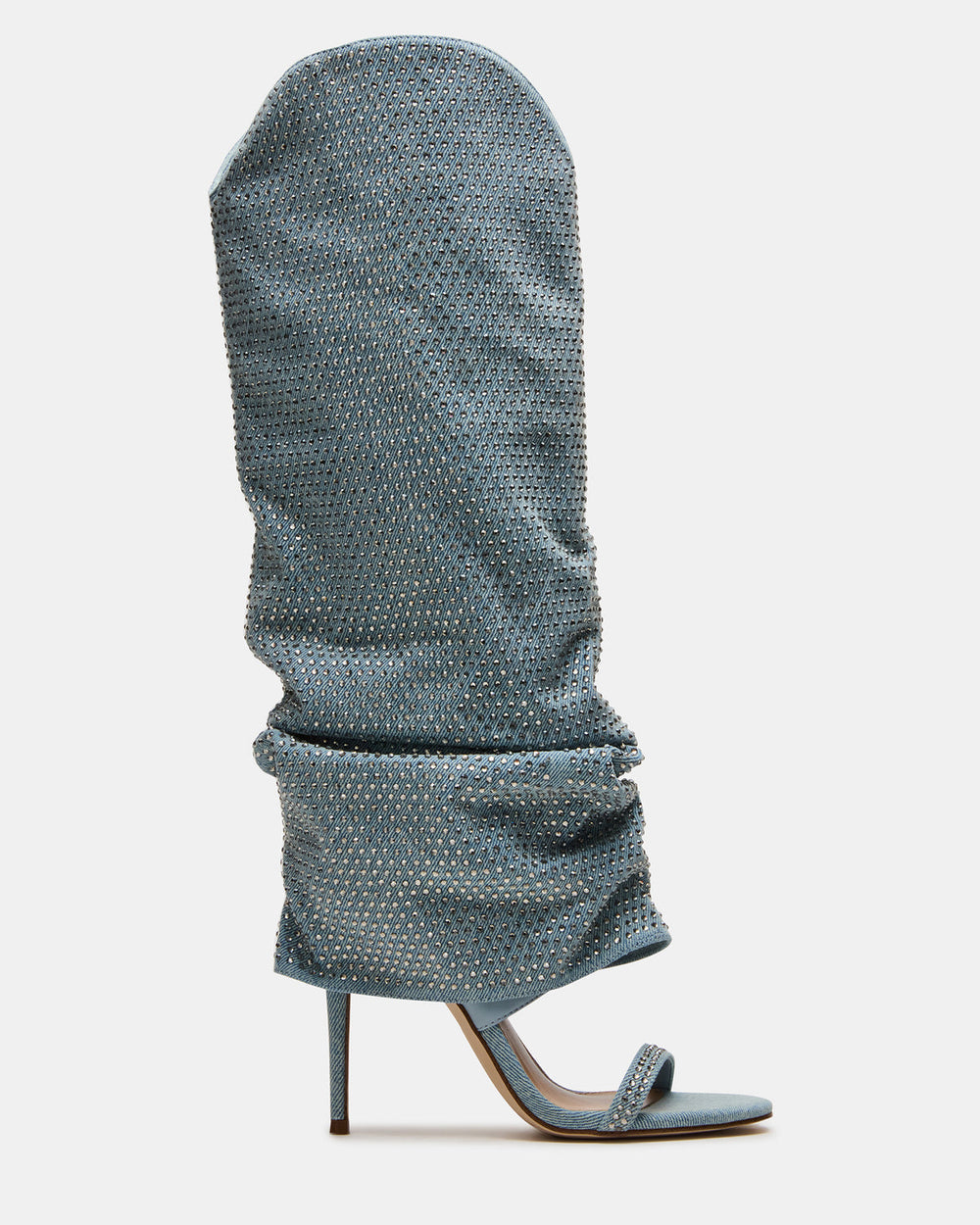RAVINE Denim Rhinestones Knee-High Cuffed Stiletto Heel Women's Boot | Steve Madden outlet