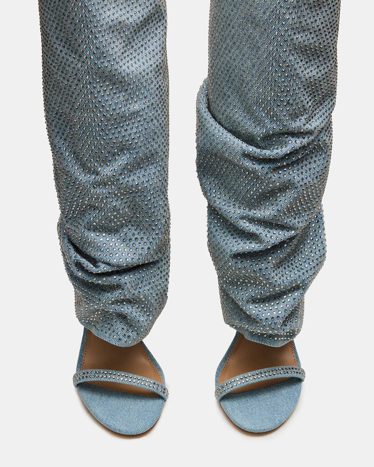RAVINE Denim Rhinestones Knee-High Cuffed Stiletto Heel Women's Boot | Steve Madden outlet