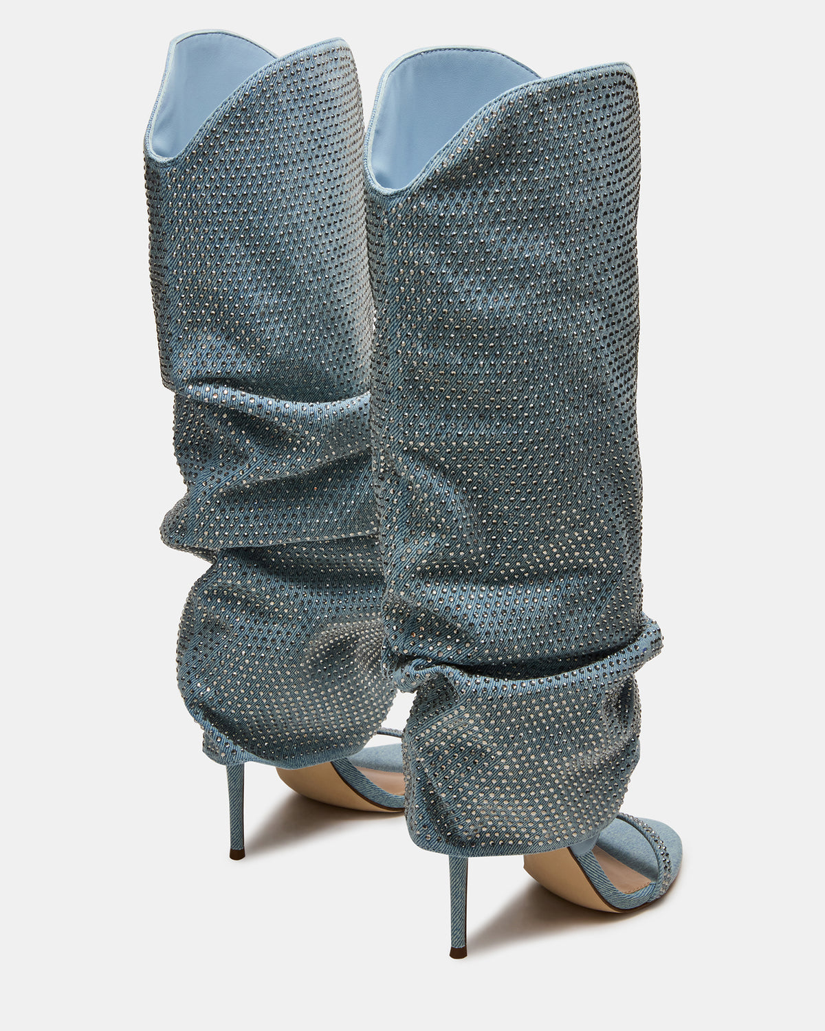 RAVINE Denim Rhinestones Knee-High Cuffed Stiletto Heel Women's Boot | Steve Madden outlet