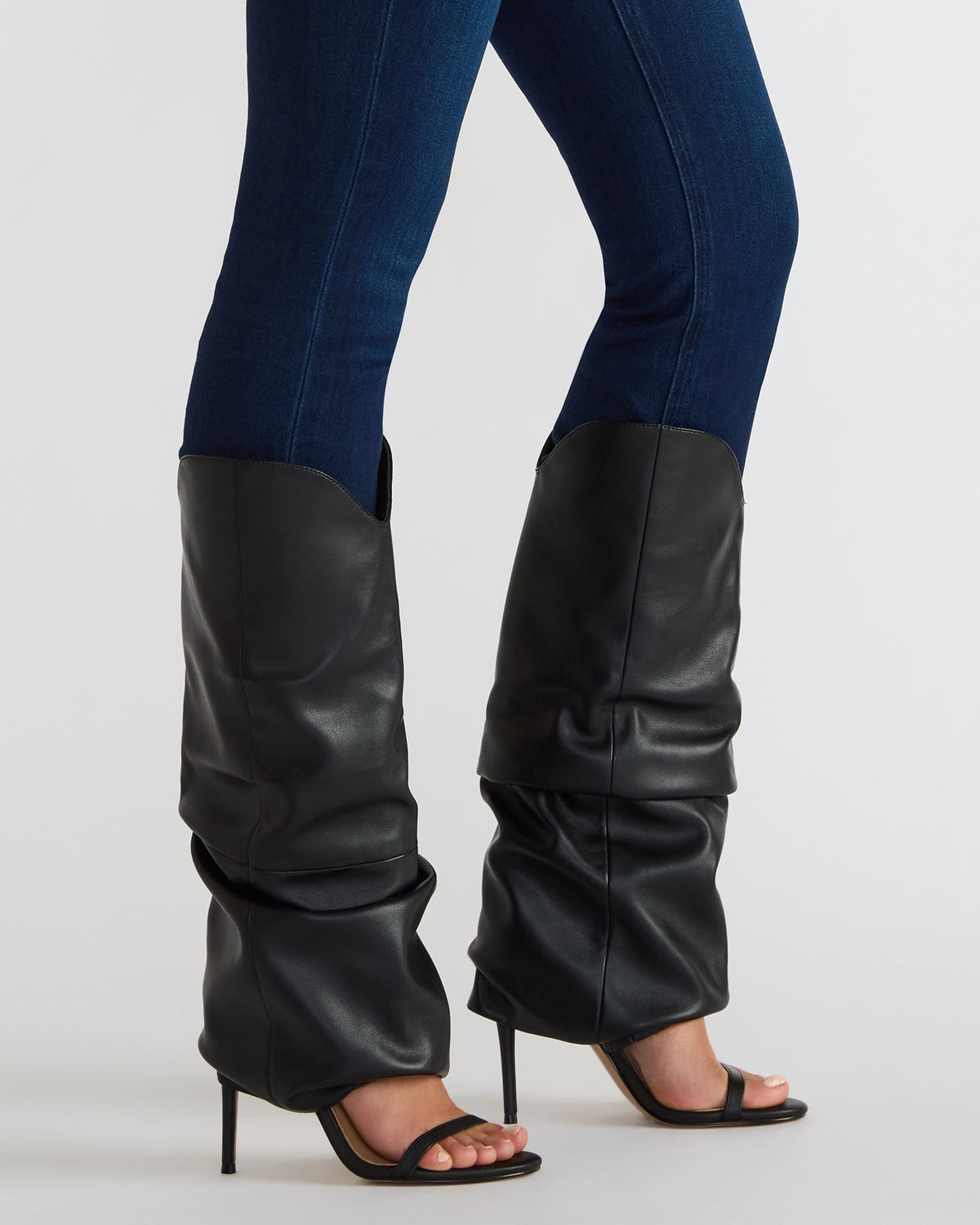 RAVINE Denim Rhinestones Knee-High Cuffed Stiletto Heel Women's Boot | Steve Madden outlet