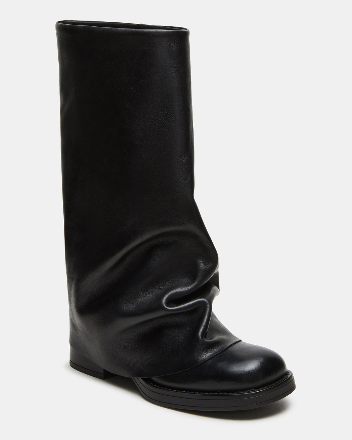 BENTON Black Leather Women's Cuffed Moto Boot | Steve Madden Sale