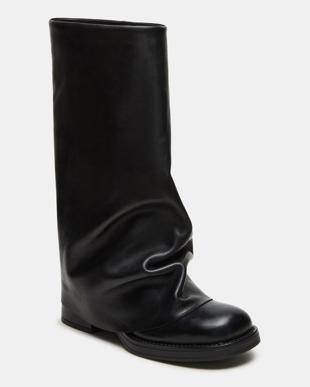 BENTON Black Leather Women's Cuffed Moto Boot | Steve Madden Sale