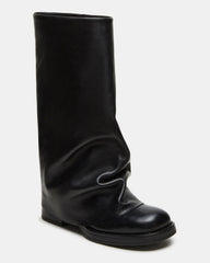 BENTON Black Leather Women's Cuffed Moto Boot | Steve Madden Sale