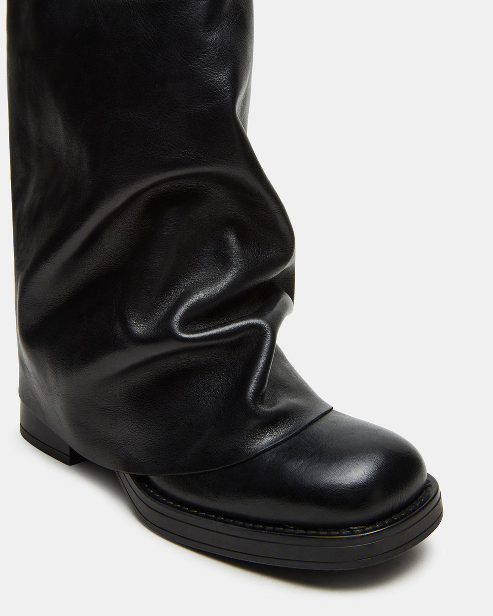 BENTON Black Leather Women's Cuffed Moto Boot | Steve Madden Sale