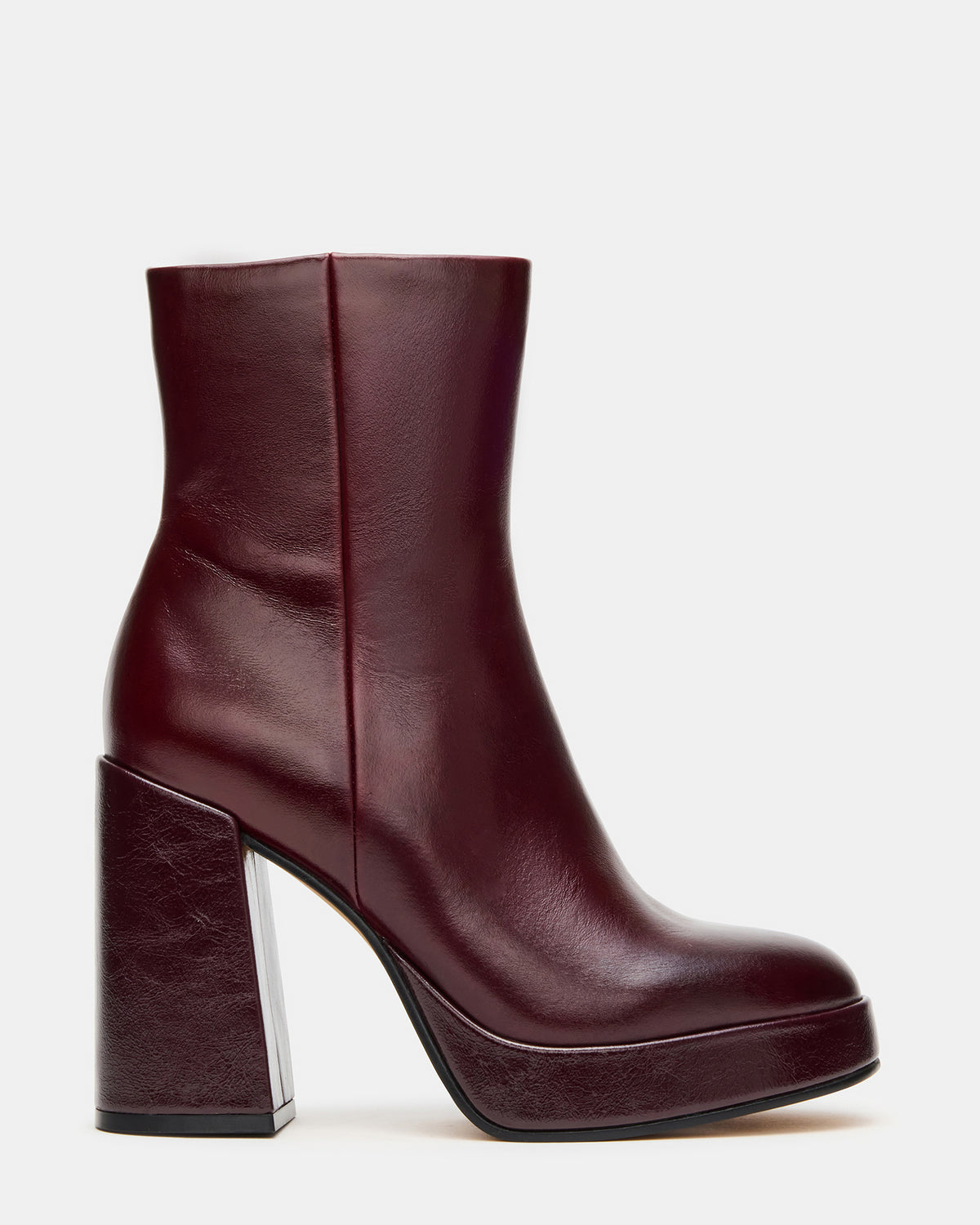TYRA Burgundy Leather Platform Block Heel Women's Ankle Boot | Steve Madden on Sale