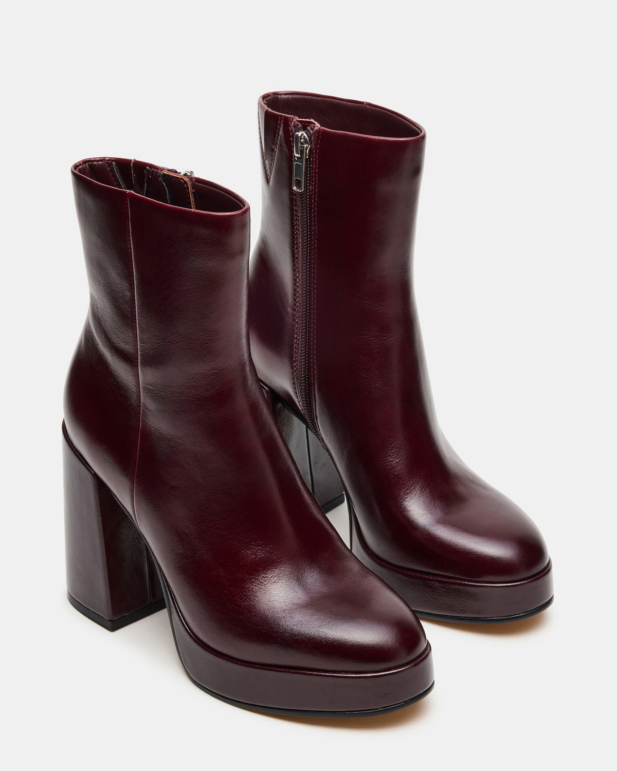 TYRA Burgundy Leather Platform Block Heel Women's Ankle Boot | Steve Madden on Sale