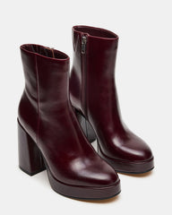 TYRA Burgundy Leather Platform Block Heel Women's Ankle Boot | Steve Madden on Sale