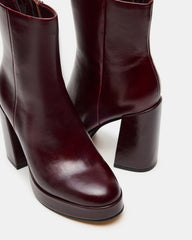 TYRA Burgundy Leather Platform Block Heel Women's Ankle Boot | Steve Madden on Sale