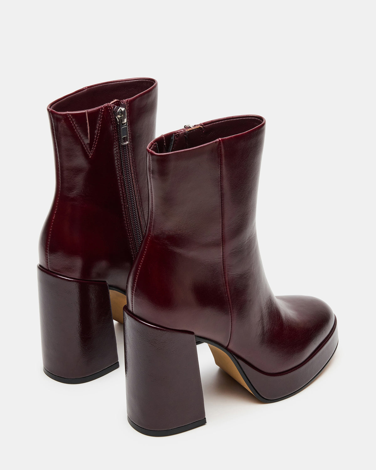 TYRA Burgundy Leather Platform Block Heel Women's Ankle Boot | Steve Madden on Sale
