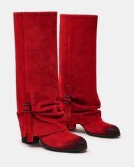 BOZEMAN Red Suede Knee-High Fold-Over Cuffed Women's Boot | Steve Madden discount