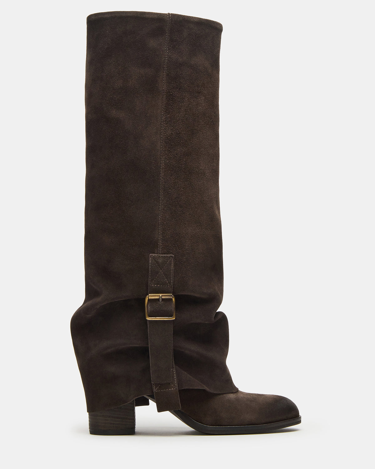 BOZEMAN Dark Taupe Suede Knee-High Fold-Over Cuffed Women's Boot | Steve Madden Sale