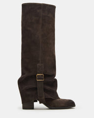 BOZEMAN Dark Taupe Suede Knee-High Fold-Over Cuffed Women's Boot | Steve Madden Sale
