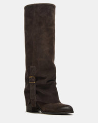 BOZEMAN Dark Taupe Suede Knee-High Fold-Over Cuffed Women's Boot | Steve Madden Sale