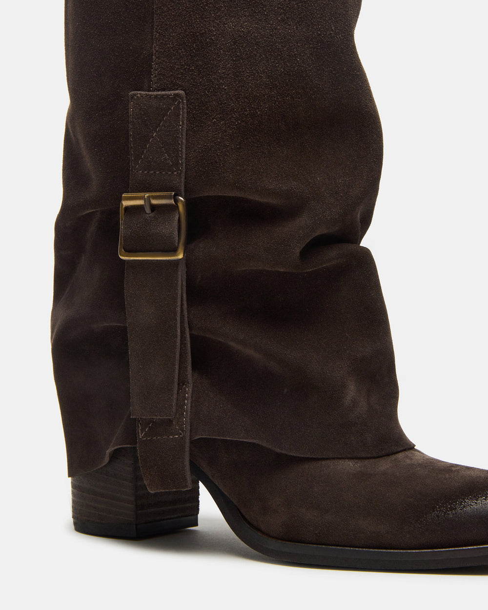 BOZEMAN Dark Taupe Suede Knee-High Fold-Over Cuffed Women's Boot | Steve Madden Sale