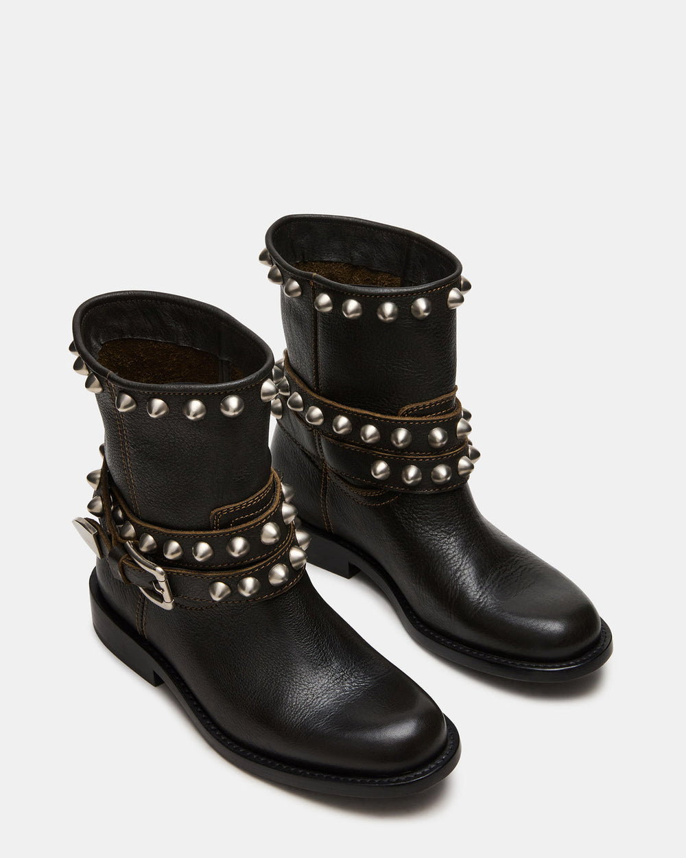 ORBIT Black Distressed Gold Detail Moto Women's Ankle Boot | Steve Madden near me