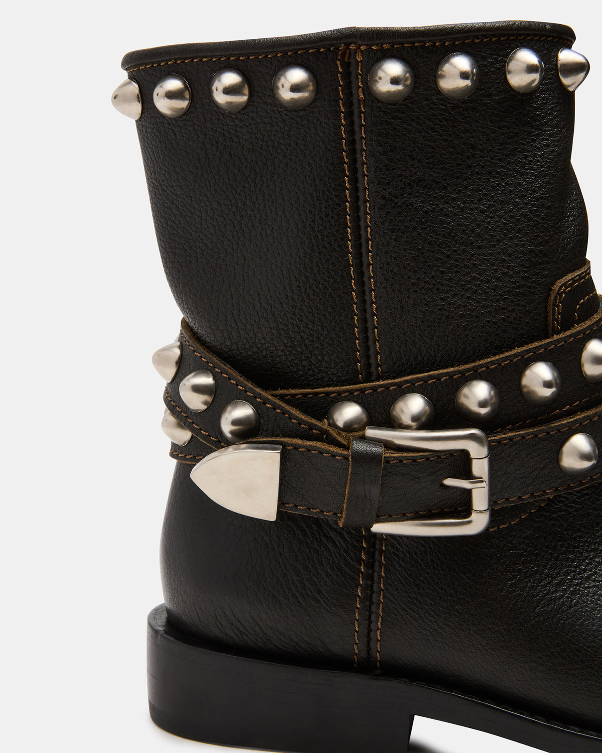 ORBIT Black Distressed Gold Detail Moto Women's Ankle Boot | Steve Madden near me