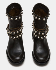 ORBIT Black Distressed Gold Detail Moto Women's Ankle Boot | Steve Madden near me