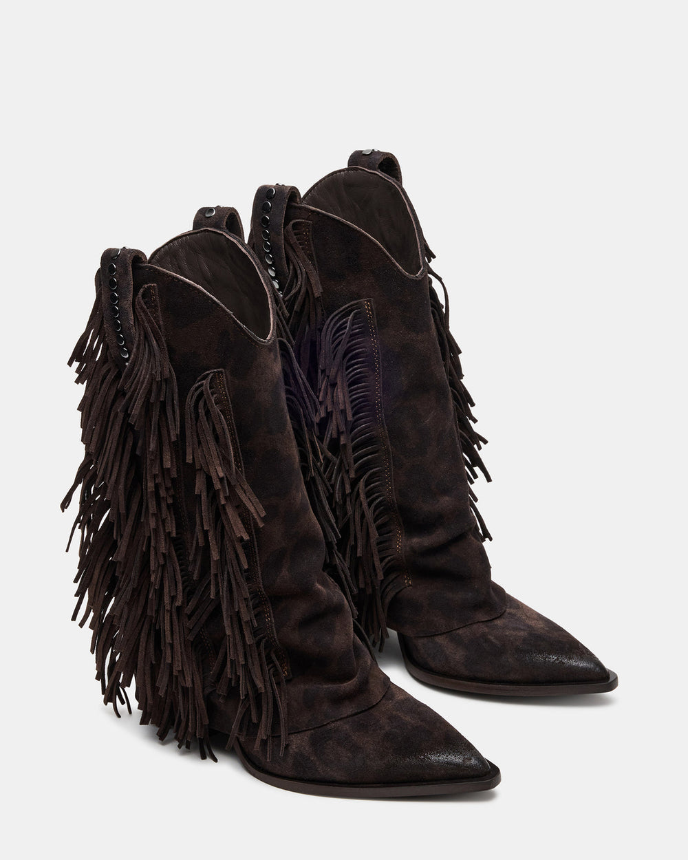LANDMARK Brown Leopard Cuffed Fringe Western Women's Ankle Boot | Steve Madden outlet
