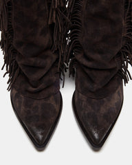 LANDMARK Brown Leopard Cuffed Fringe Western Women's Ankle Boot | Steve Madden outlet