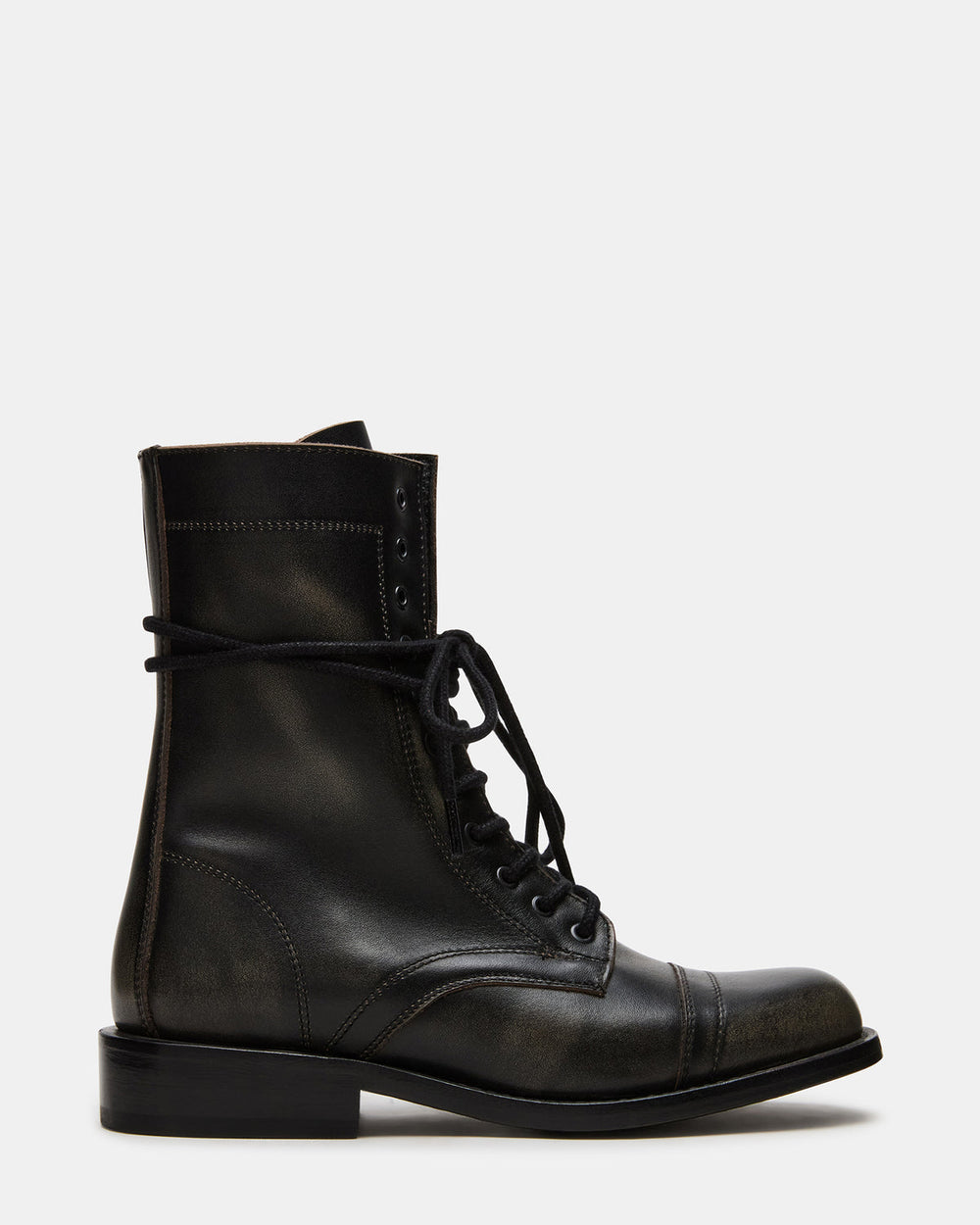 THERON Black Distressed Moto Combat Women's Ankle Boot | Steve Madden for Sale