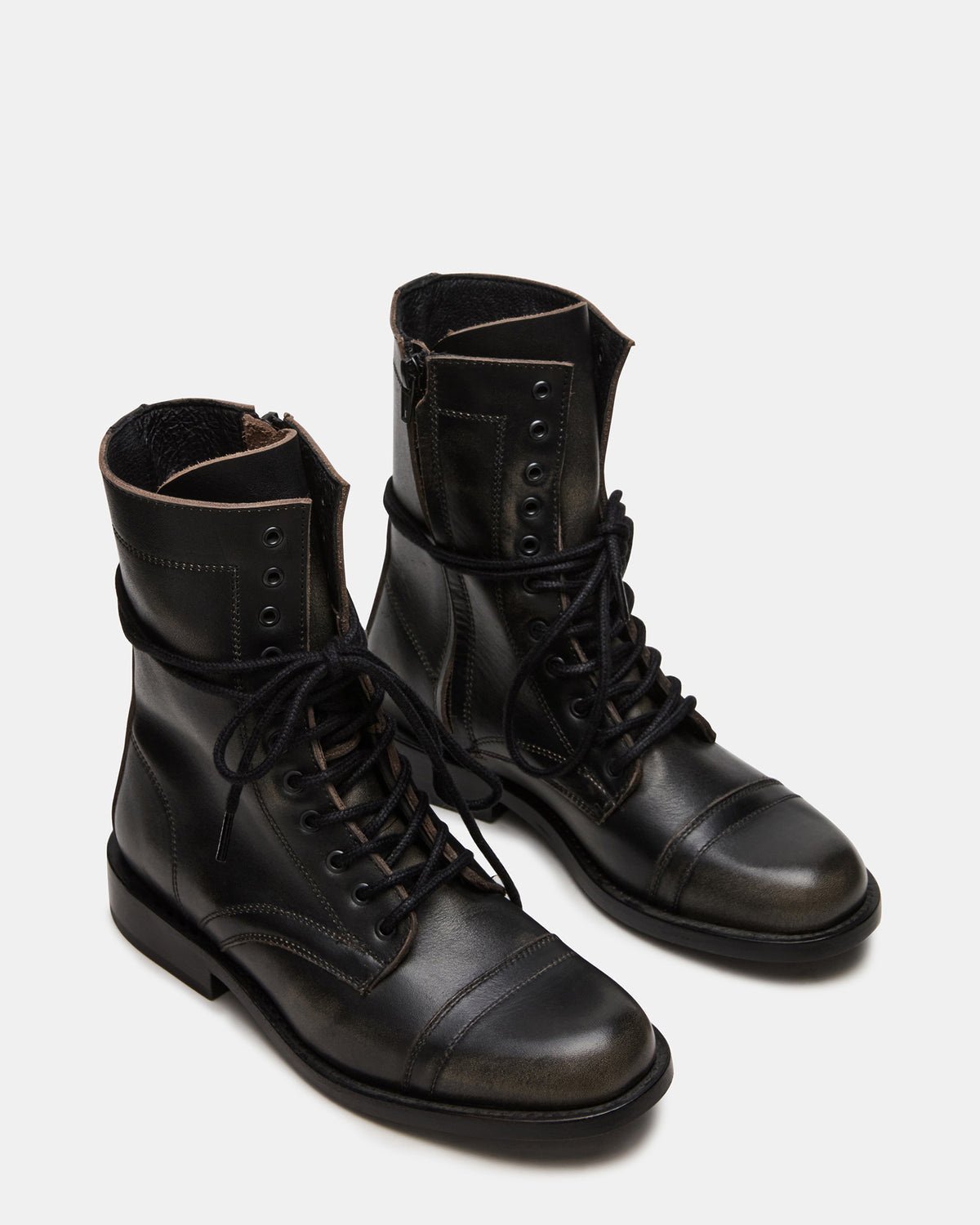 THERON Black Distressed Moto Combat Women's Ankle Boot | Steve Madden for Sale