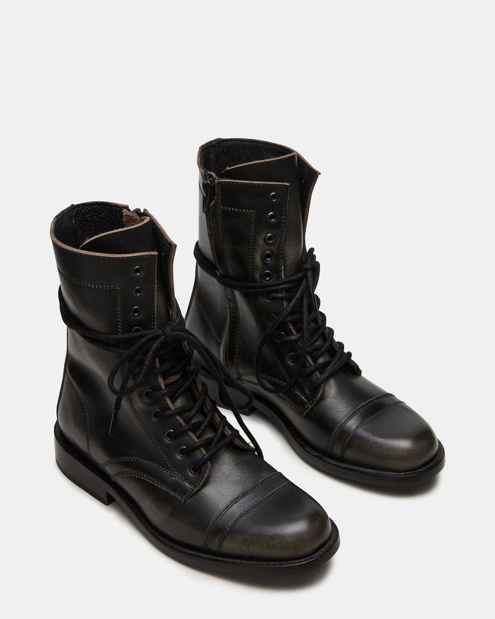 THERON Black Distressed Moto Combat Women's Ankle Boot | Steve Madden for Sale