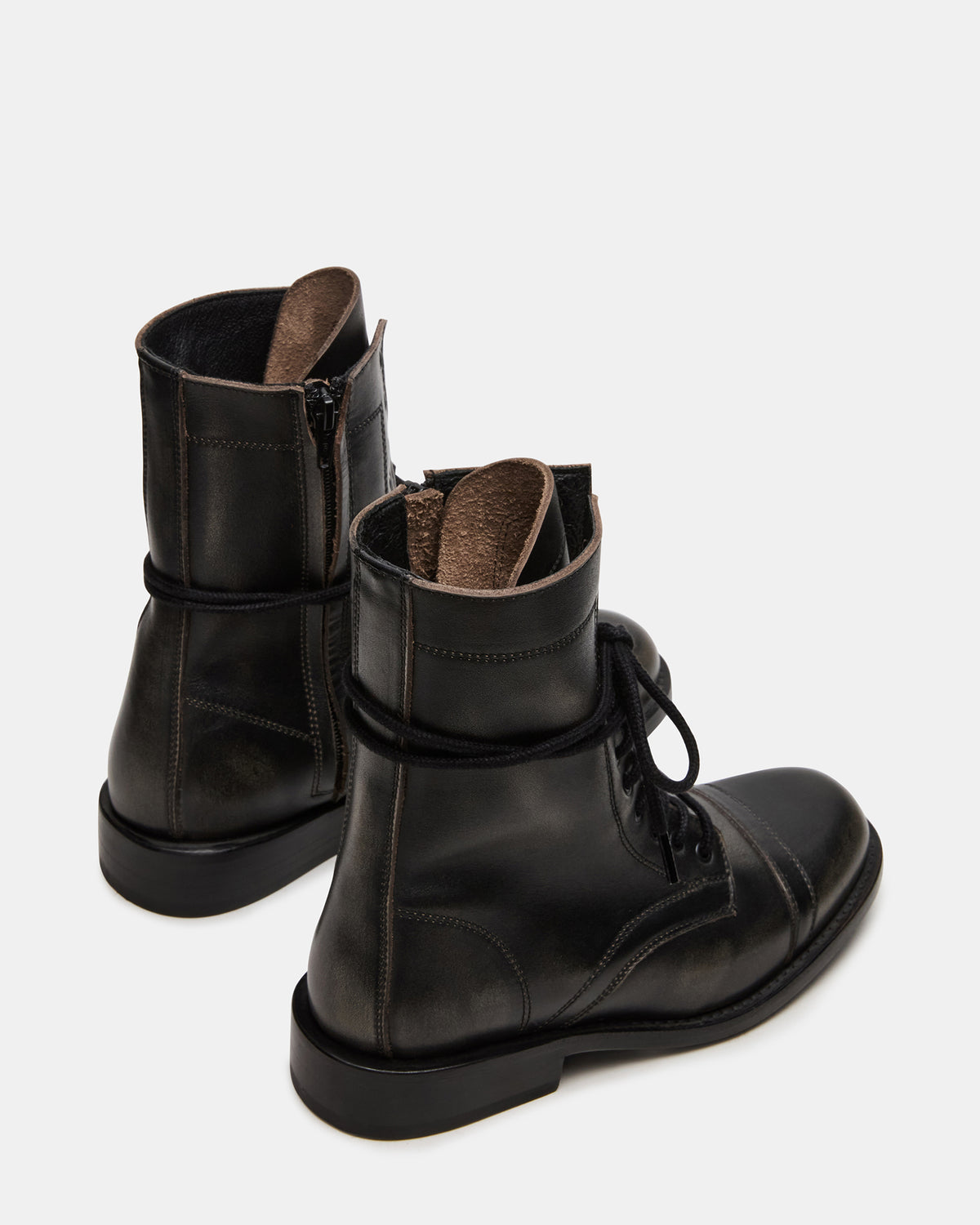 THERON Black Distressed Moto Combat Women's Ankle Boot | Steve Madden for Sale