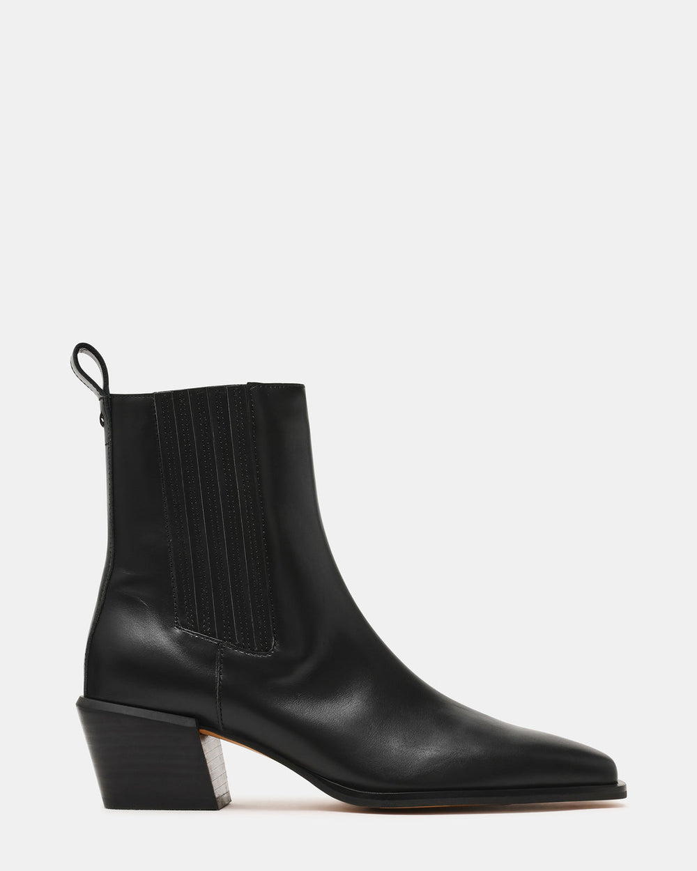 DARSEN Black Leather Square-Toe Block Heel Women's Ankle Boot | Steve Madden on Sale