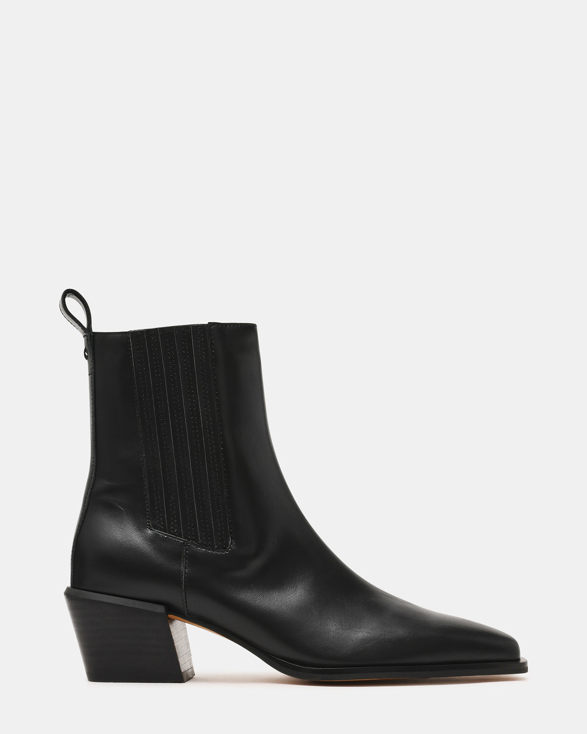 DARSEN Black Leather Square-Toe Block Heel Women's Ankle Boot | Steve Madden on Sale