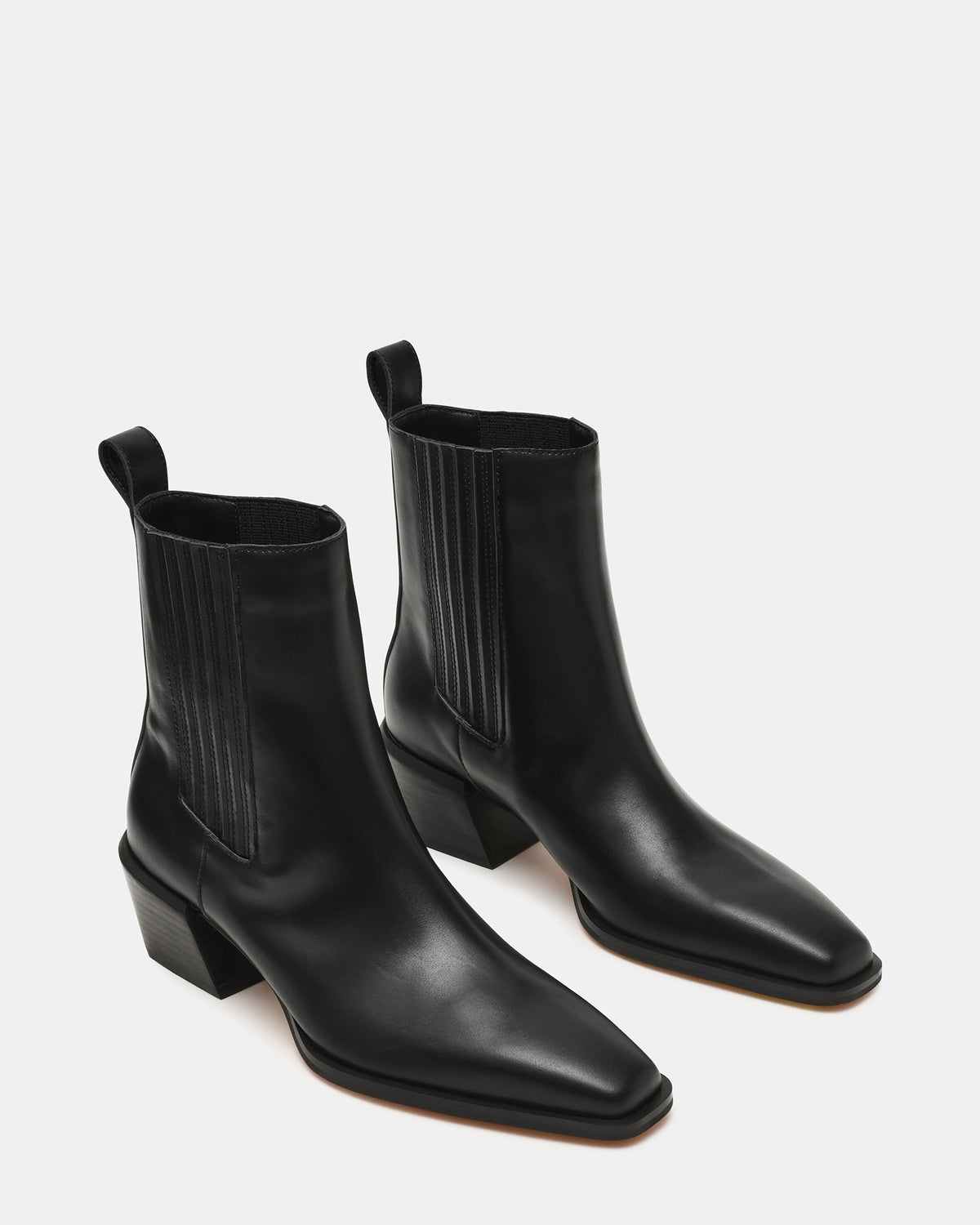 DARSEN Black Leather Square-Toe Block Heel Women's Ankle Boot | Steve Madden on Sale