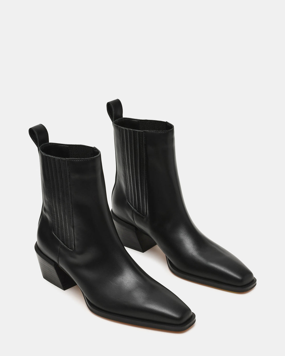 DARSEN Black Leather Square-Toe Block Heel Women's Ankle Boot | Steve Madden on Sale