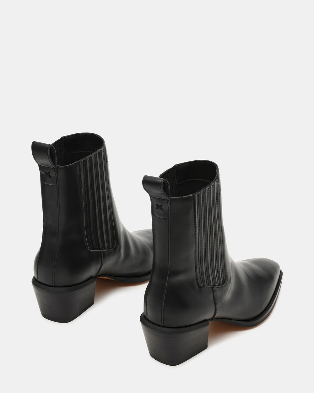 DARSEN Black Leather Square-Toe Block Heel Women's Ankle Boot | Steve Madden on Sale
