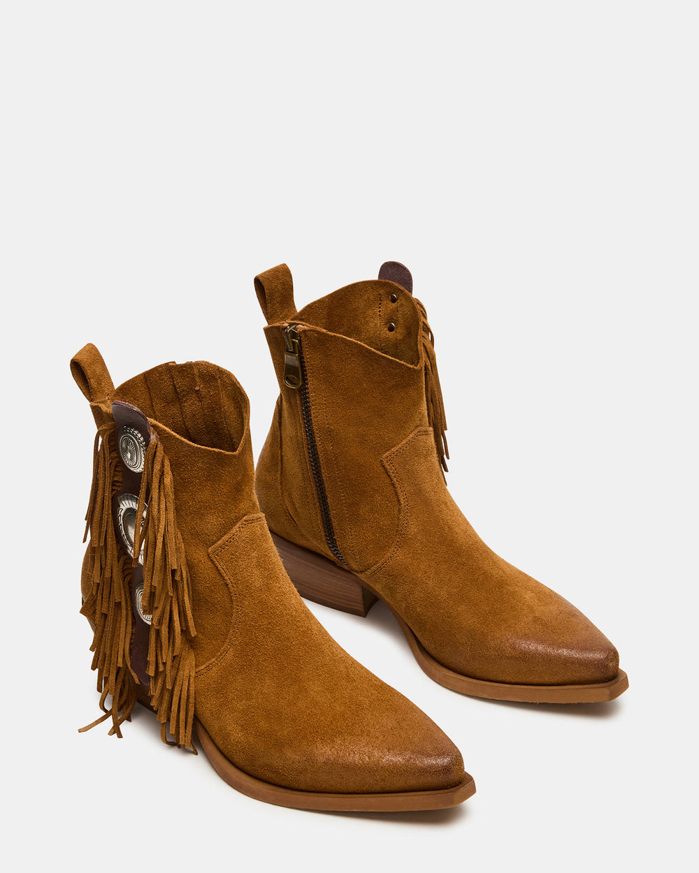 LARAMIE Chestnut Suede Fringe Western Pointed-Toe Women's Ankle Boot | Steve Madden online