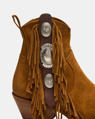 LARAMIE Chestnut Suede Fringe Western Pointed-Toe Women's Ankle Boot | Steve Madden online