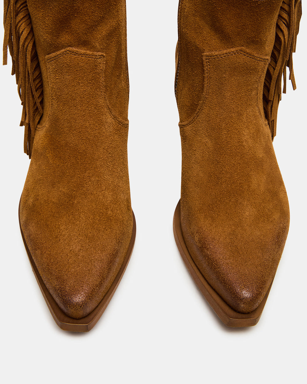 LARAMIE Chestnut Suede Fringe Western Pointed-Toe Women's Ankle Boot | Steve Madden online
