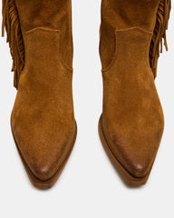 LARAMIE Chestnut Suede Fringe Western Pointed-Toe Women's Ankle Boot | Steve Madden online