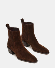 DARSEN Brown Suede Square-Toe Block Heel Women's Ankle Boot | Steve Madden US
