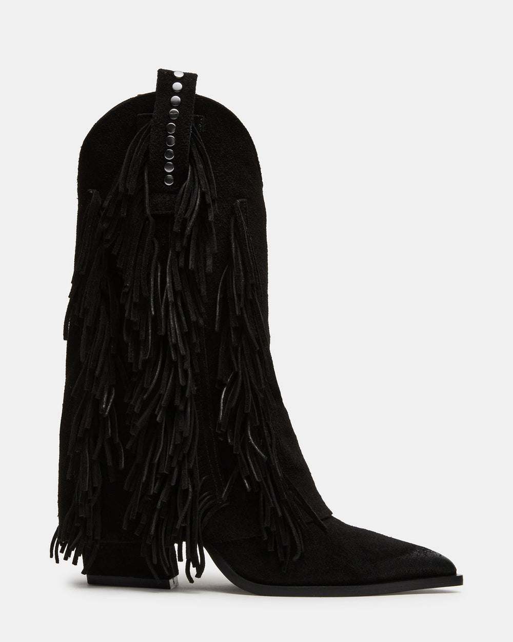 LANDMARK Black Suede Cuffed Fringe Western Women's Ankle Boot | Steve Madden Sale