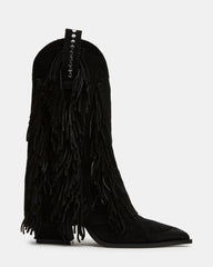 LANDMARK Black Suede Cuffed Fringe Western Women's Ankle Boot | Steve Madden Sale