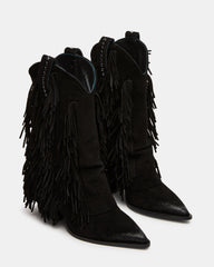 LANDMARK Black Suede Cuffed Fringe Western Women's Ankle Boot | Steve Madden Sale