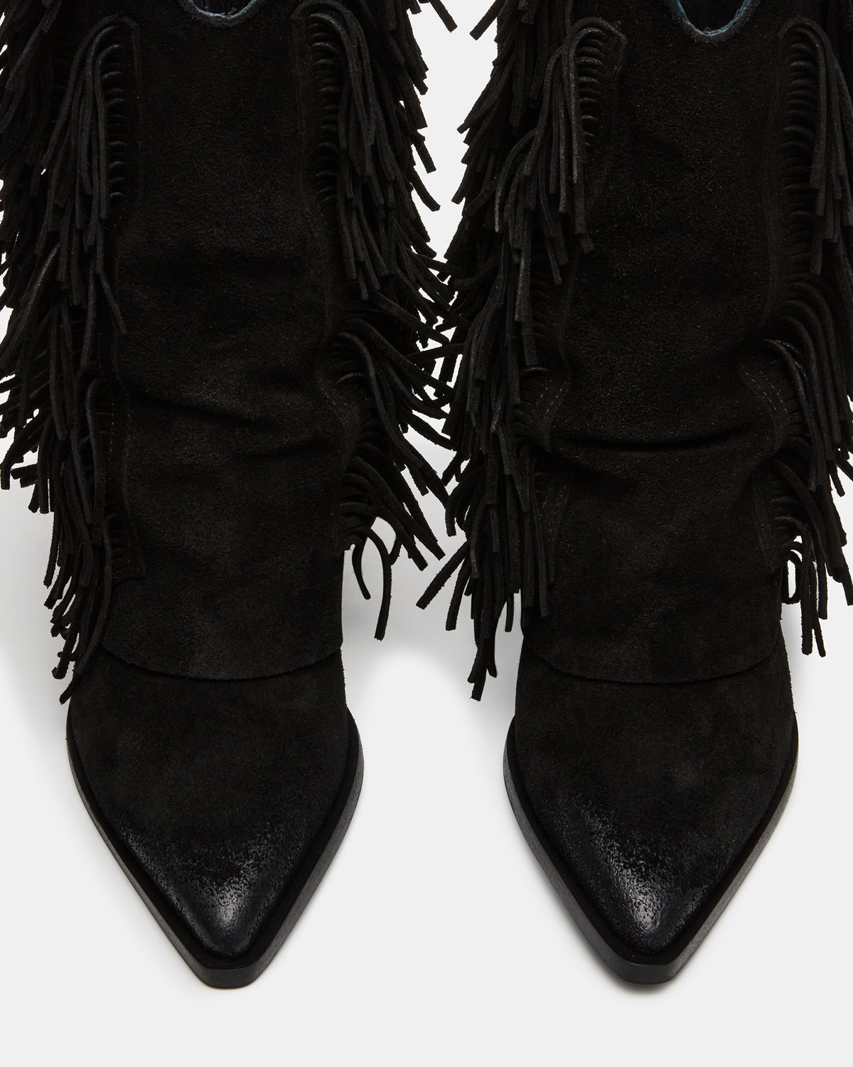LANDMARK Black Suede Cuffed Fringe Western Women's Ankle Boot | Steve Madden Sale