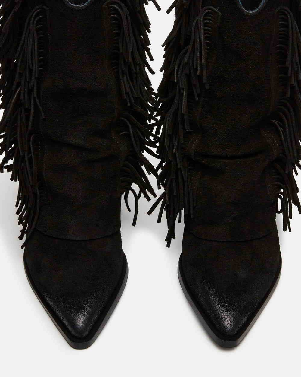 LANDMARK Black Suede Cuffed Fringe Western Women's Ankle Boot | Steve Madden Sale