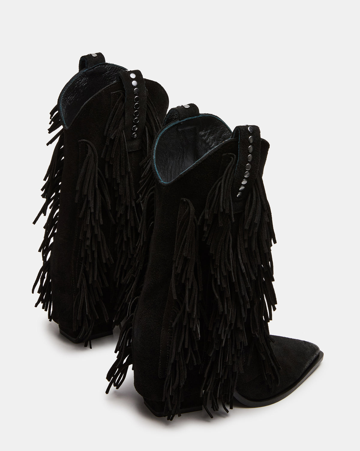 LANDMARK Black Suede Cuffed Fringe Western Women's Ankle Boot | Steve Madden Sale