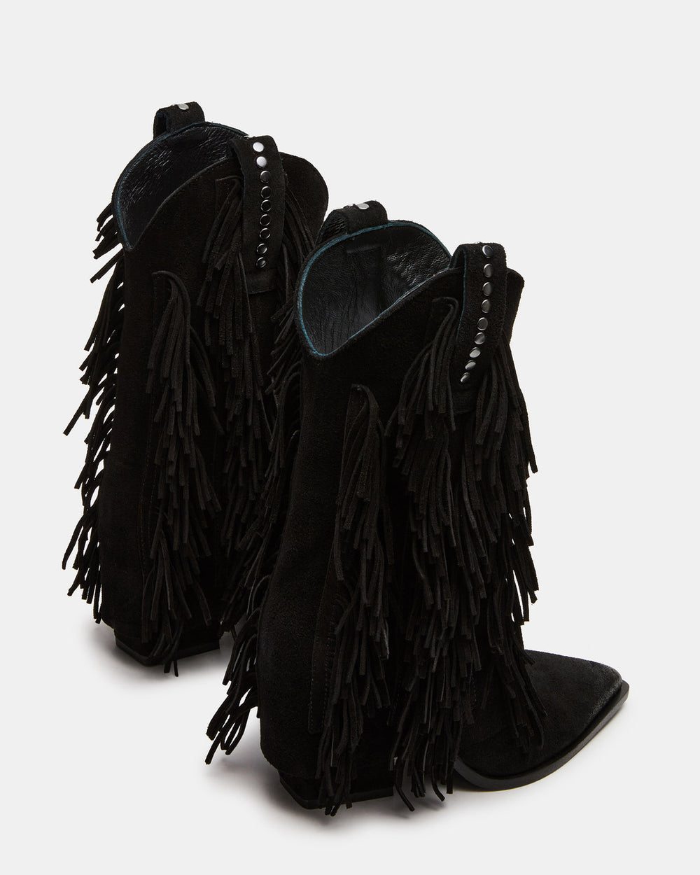 LANDMARK Black Suede Cuffed Fringe Western Women's Ankle Boot | Steve Madden Sale