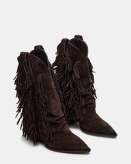 LANDMARK Brown Suede Cuffed Fringe Western Women's Ankle Boot | Steve Madden for Sale