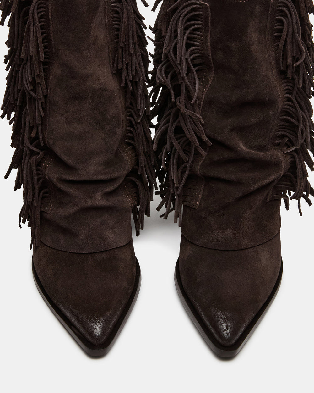 LANDMARK Brown Suede Cuffed Fringe Western Women's Ankle Boot | Steve Madden for Sale