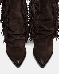 LANDMARK Brown Suede Cuffed Fringe Western Women's Ankle Boot | Steve Madden for Sale