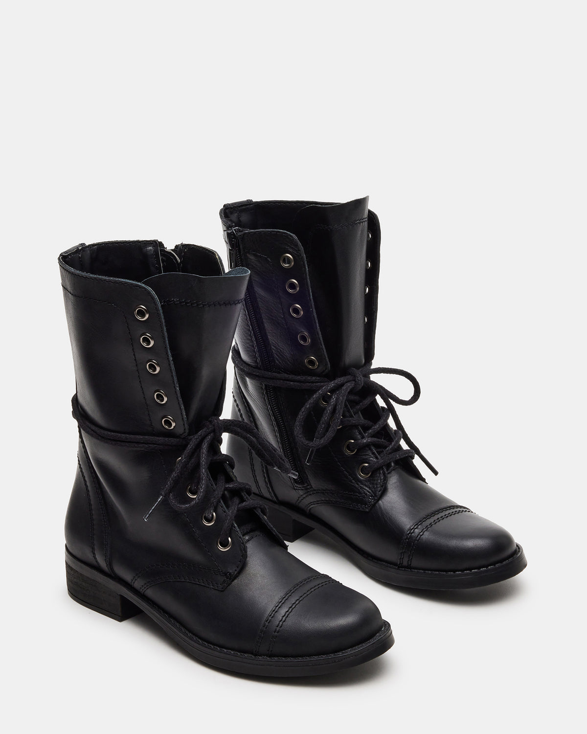 TROOPA3.0 Black Leather Women's Moto Combat Ankle Boot | Steve Madden near me